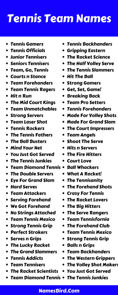 Tennis Team Name Ideas